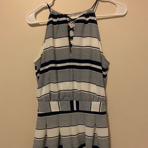 Navy blue and white striped romper